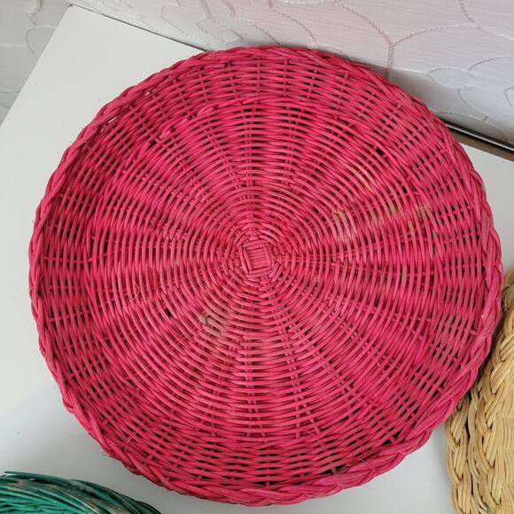 Lot of 12 Vintage Paper Plate Holder Colorful Woven Wicker Rattan Straw - Picture 5 of 10